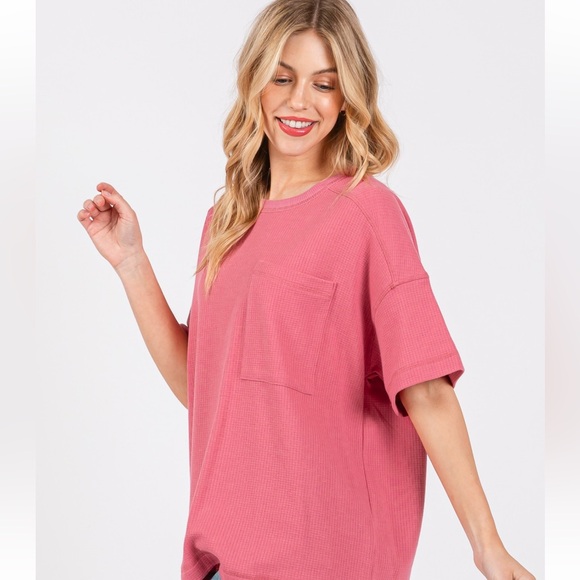 42 Solid Textured Drop Shoulder Top - Picture 4 of 6